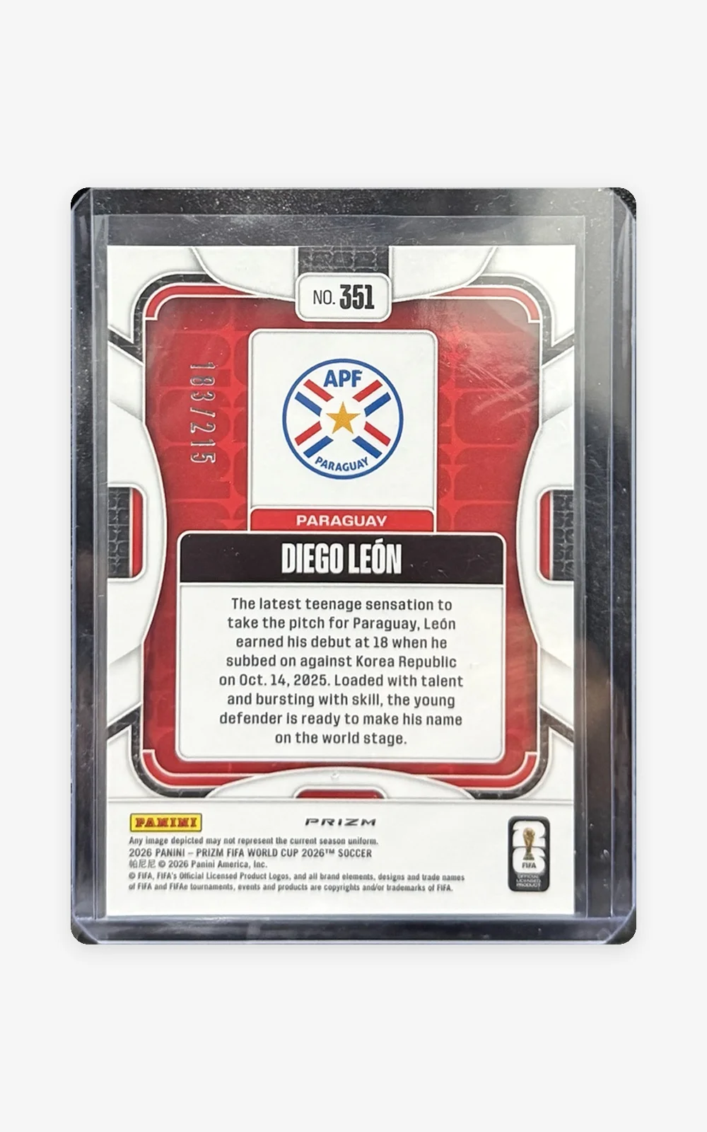 Diego León RC – Prizm Naranja – 183/215 — 351 Numerada /215 (imagen 2)